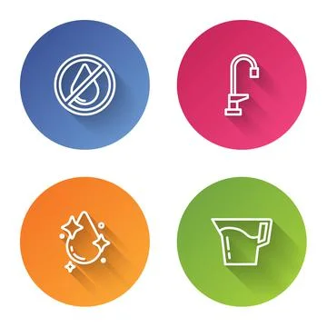 Set line Water drop forbidden, tap,  and Jug glass with water. Color circle b Illustration