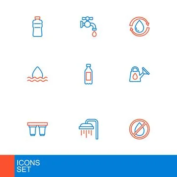 Set line Water drop forbidden, Shower, filter cartridge, Watering can, Bott.. Ilustração Stock