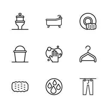 Set line Water drop, Hanger wardrobe, Drying clothes, Sponge, Washing dishe.. Stock Illustration