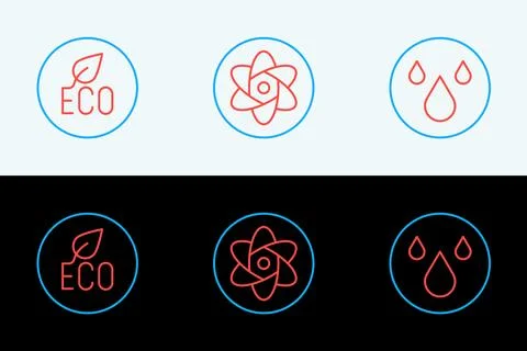 Set line Water drop, Leaf Eco symbol and Test tube and flask icon. Vector 스톡 일러스트