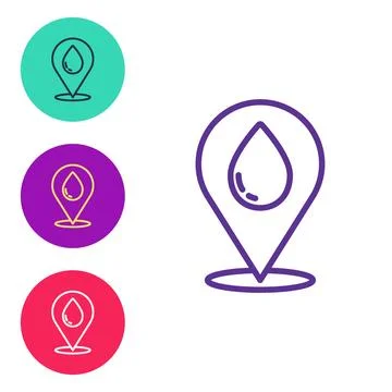 Set line Water drop with location icon isolated on white background. Set icons Stock Illustration