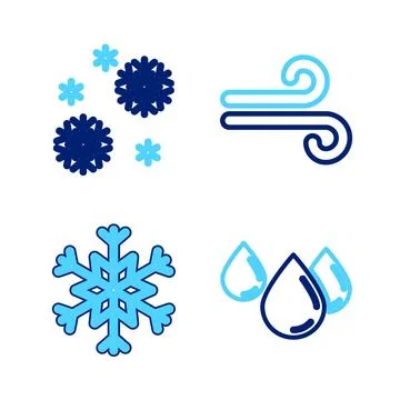 Set line Water drop, Snowflake, Wind and  icon. Vector Stock Illustration