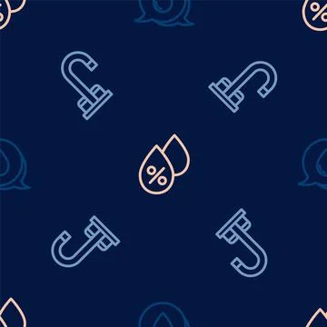Set line Water drop with speech bubbles, tap and percentage on seamless pattern Illustrazione stock
