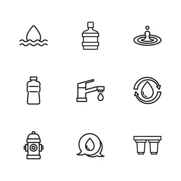 Set line Water drop with speech bubbles, Recycle clean aqua, filter cartrid.. Illustrazione stock