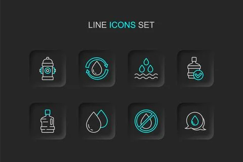 Set line Water drop with speech bubbles, forbidden, Big bottle clean water,.. Stock Illustration