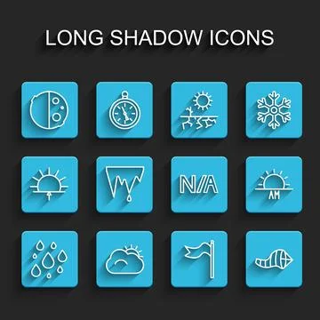 Set line Water drop, Sun and cloud, Eclipse of the sun, Meteorology windsoc.. Illustrazione stock