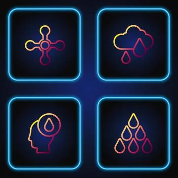 Set line Water drop, , tap and Cloud with rain. Gradient color icons. Vector Stock Illustration