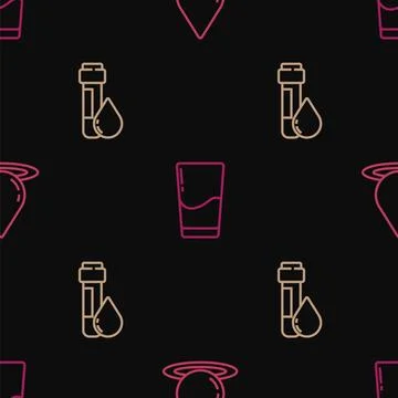 Set line Water drop, Test tube with water and Glass on seamless pattern. Vector Stock Illustration