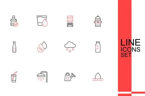 Set line Water drop, Watering can, Shower, Glass with water, Bottle of, Clo.. Ilustração Stock