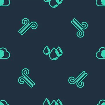 Set line Water drop, Wind and Cloud with snow on seamless pattern. Vector Stock Illustration