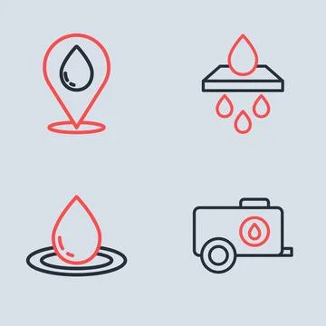 Set line Water filter cartridge, drop, Mobile water tank and with location .. Stock Illustration