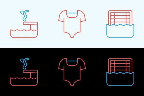 Set line Water polo, Swimmer diving into pool and Swimsuit icon. Vector Stock Illustration