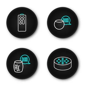 Set line Water sensor, Voice assistant,  and Remote control icon. Vector Stock Illustration