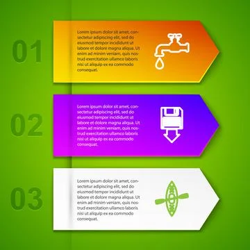 Set line Water tap, Floppy disk backup, Kayak and paddle and Delete folder Stock-Illustration