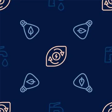 Set line Water tap, Garbage bag and energy on seamless pattern. Vector Stock Illustration