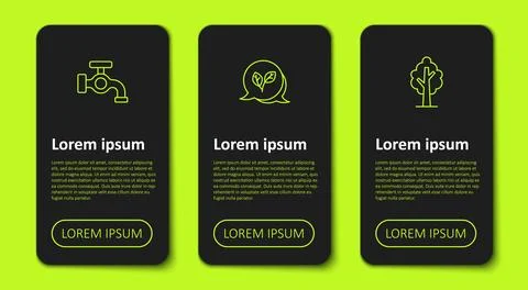 Set line Water tap, Leaf and Tree. Business infographic template. Vector 스톡 일러스트