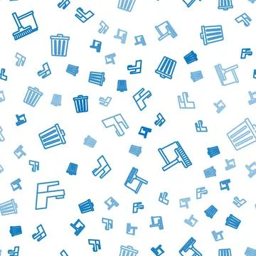 Set line Water tap, Mop and bucket and Trash can on seamless pattern. Vector Stock-Illustration