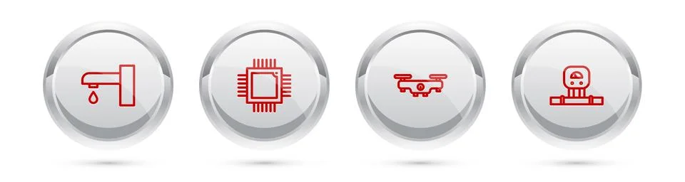 Set line Water tap, Processor with microcircuits CPU, Drone flying and Smart Stock-Illustration