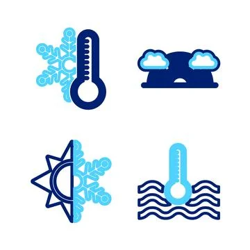 Set line Water thermometer, Sun and snowflake, Rainbow with clouds and Ther.. Stock Illustration