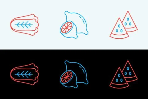 Set line Watermelon, Cabbage and Lemon icon. Vector Stock Illustration