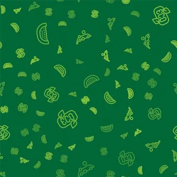 Set line Watermelon, Leaf Eco symbol and Peas on seamless pattern. Vector 스톡 일러스트