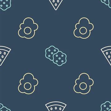 Set line Watermelon, Scrambled egg and Cracker biscuit on seamless pattern Stock Illustration