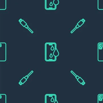 Set line Waterproof phone, USB cable cord and Smartphone on seamless pattern イラスト素材