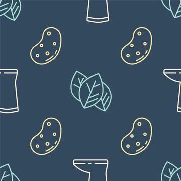 Set line Waterproof rubber boot, Potato and Leaf or leaves on seamless pattern Stock Illustration