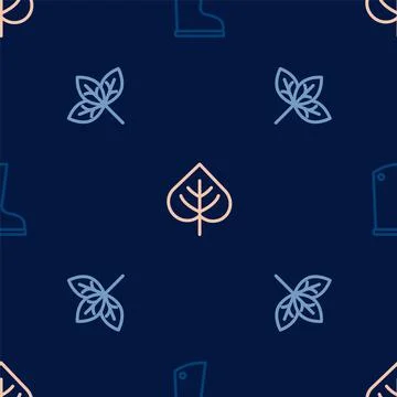 Set line Waterproof rubber boot, Leaf and on seamless pattern. Vector 스톡 일러스트