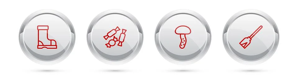 Set line Waterproof rubber boot, Candy, Mushroom and Handle broom. Silver circle Illustration