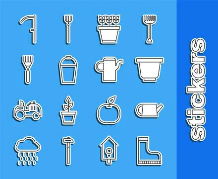Set line Waterproof rubber boot, Watering can, Flower pot, Plants, Bucket Illustration