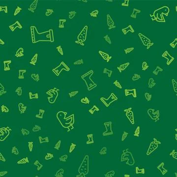 Set line Waterproof rubber boot, Little chick and Carrot on seamless pattern Illustrazione stock