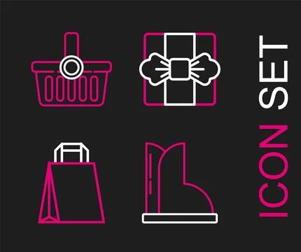 Set line Waterproof rubber boot, Paper shopping bag, Gift box and Shopping .. Stock Illustration