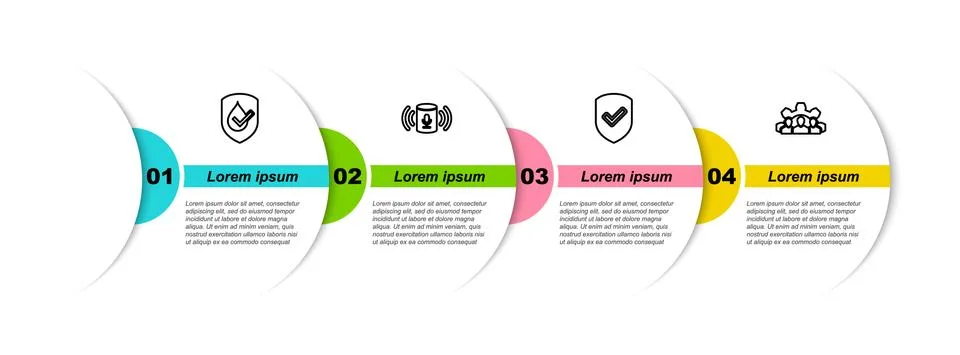 Set line Waterproof, Voice assistant, Shield with check mark and Project team Stock Illustration