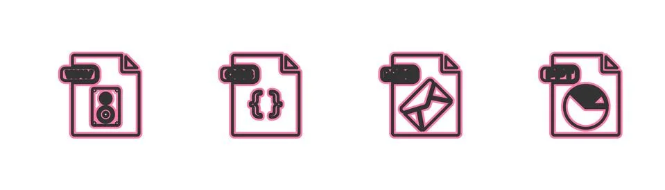 Set line WAV file document, MSG, CSS and PPT icon. Vector Stock Illustration