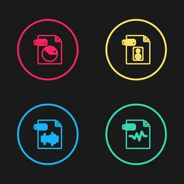 Set line WAV file document, MP3, and PPT icon. Vector 库存插图