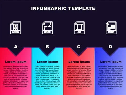 Set line WAV file document, SVG, JS and PDF. Business infographic template Illustrazione stock