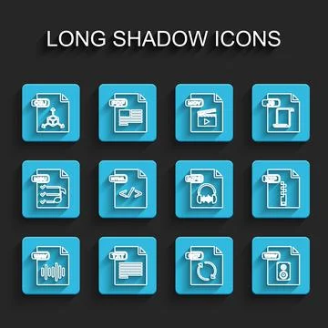 Set line WAV file document, TXT, OBJ, GIF, HTML, ZIP and MP3 icon. Vector 库存插图