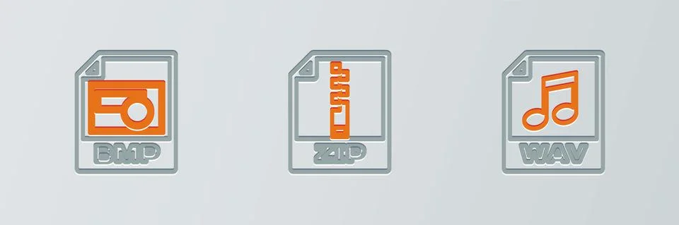 Set line WAV file document, BMP and ZIP icon. Vector 库存插图