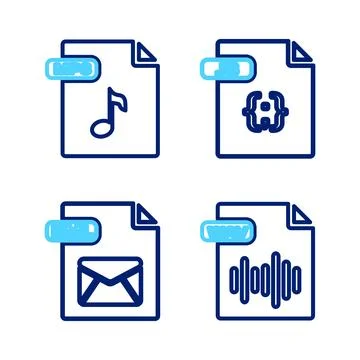 Set line WAV file document, EML, JS and MP3 icon. Vector 库存插图