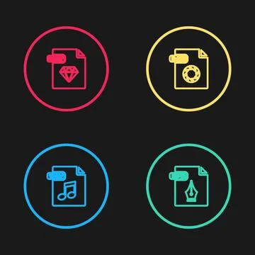 Set line WAV file document, EPS, RAW and RUBY icon. Vector Stock Illustration