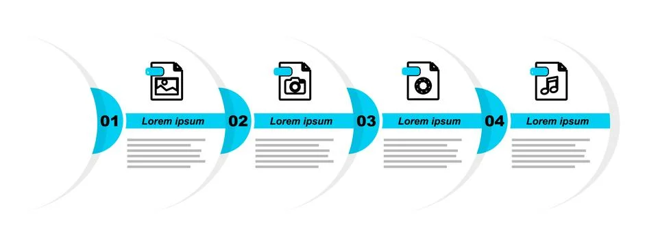 Set line WAV file document, RAW, and TIFF icon. Vector 库存插图