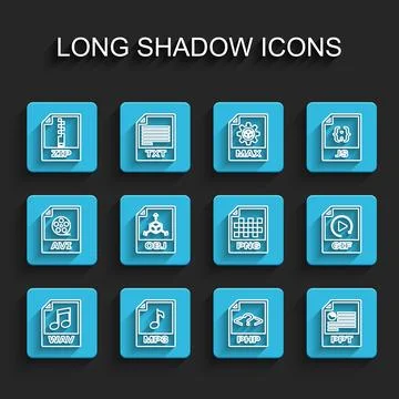 Set line WAV file document, MP3, ZIP, PHP, PPT, OBJ, GIF and PNG icon. Vector イラスト素材