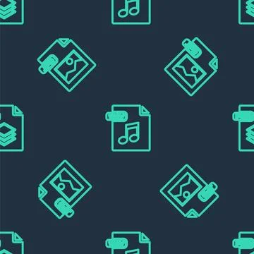 Set line WAV file document, JPG and PSD on seamless pattern. Vector Illustrazione stock