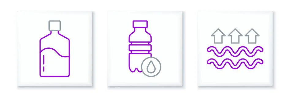 Set line Waves of water and evaporation, Big bottle with clean and Bottle i.. Stock Illustration