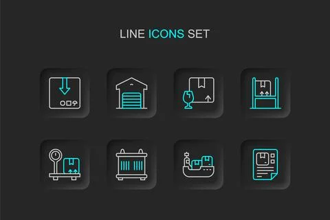 Set line Waybill, Cargo ship with boxes delivery, Container, Scale cardboar.. Stock Illustration