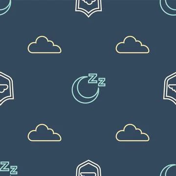 Set line Weather forecast, Cloud and Time to sleep on seamless pattern. Vecto イラスト素材