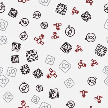 Set line Weather forecast, Compass, Water drop and Satellite on seamless pattern Illustrazione stock