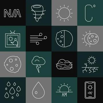 Set line Weather forecast, Drought, Eclipse of sun, Sun, Wind, Not applicab.. 스톡 일러스트