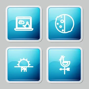 Set line Weather forecast, Eclipse of sun, Sunset and Rooster weather vane ic 스톡 일러스트